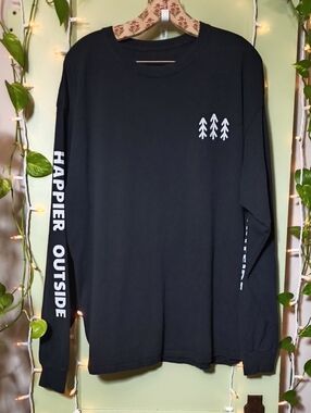 Men's Long Sleeve Black Pinetree Go Outside & Be Nice To People M/L